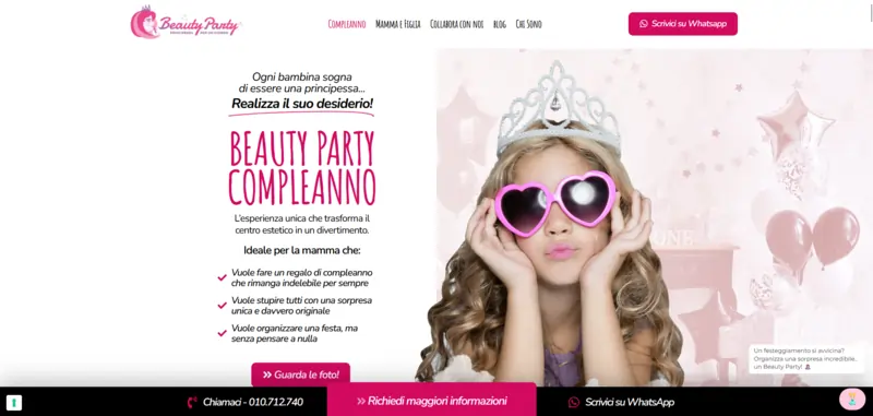 Hero Section della landing page di Beauty Party | Landing Page Efficace