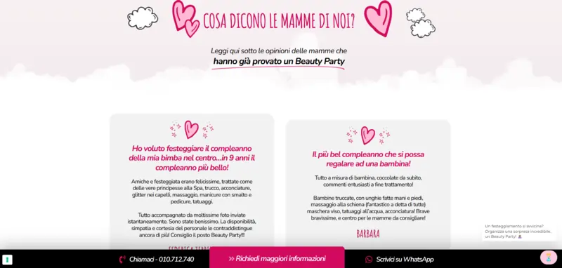 Testimonianze utenti Beauty Party | Landing Page Efficace