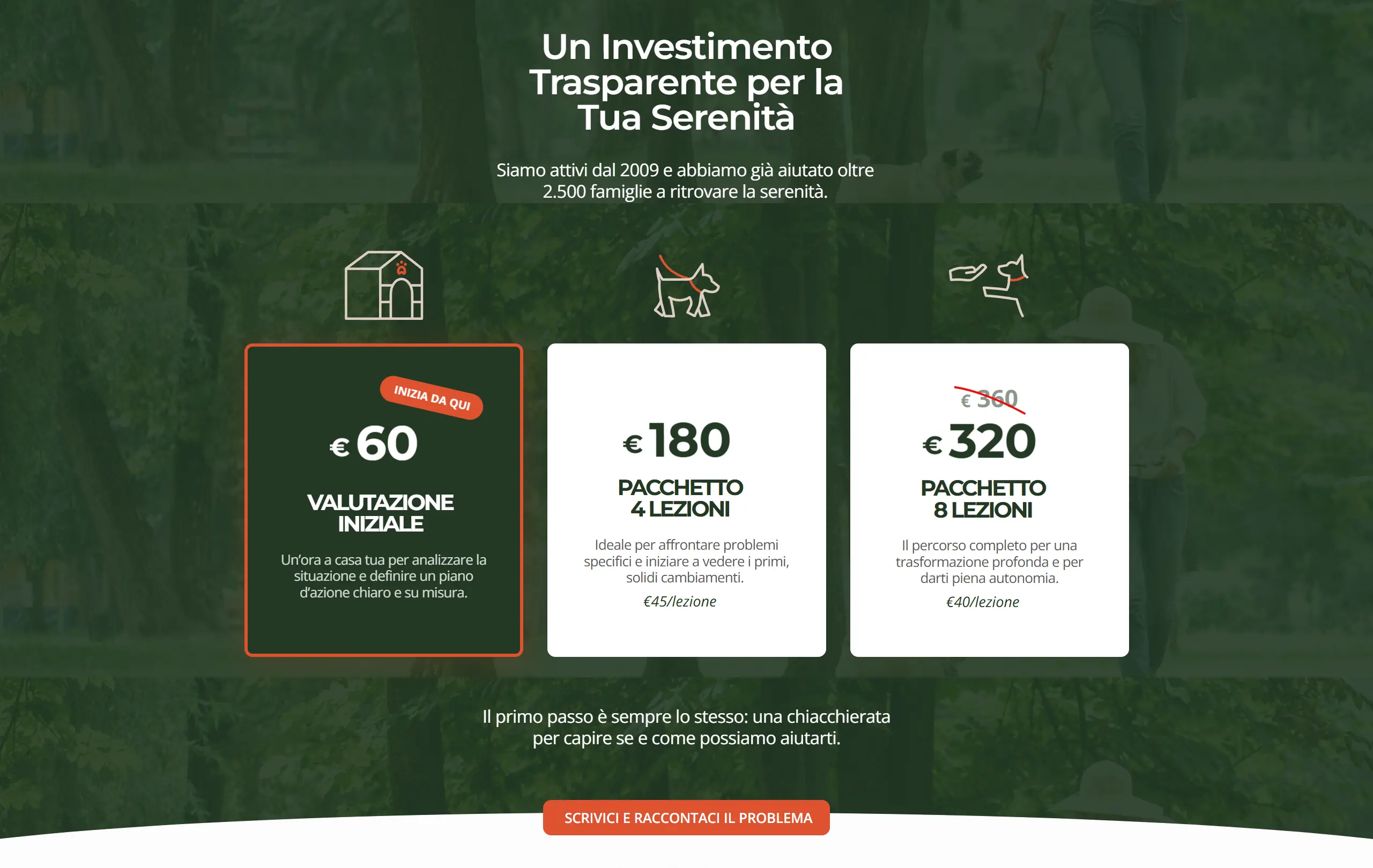 Pricing table sezione Cristiano Petrini Dreamdogs Landing page