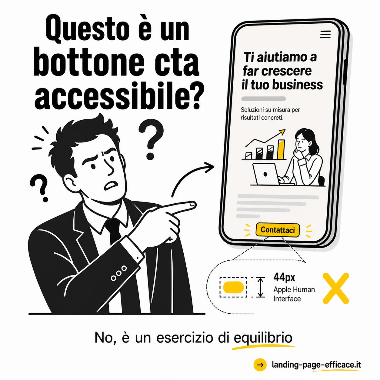 Meme satirico sui tap target inaccessibili nelle landing page mobile Meme stile is this a butterfly di Luca Orlandini sul web designer confuso davanti a un tap target minuscolo che chiede se è accessibile