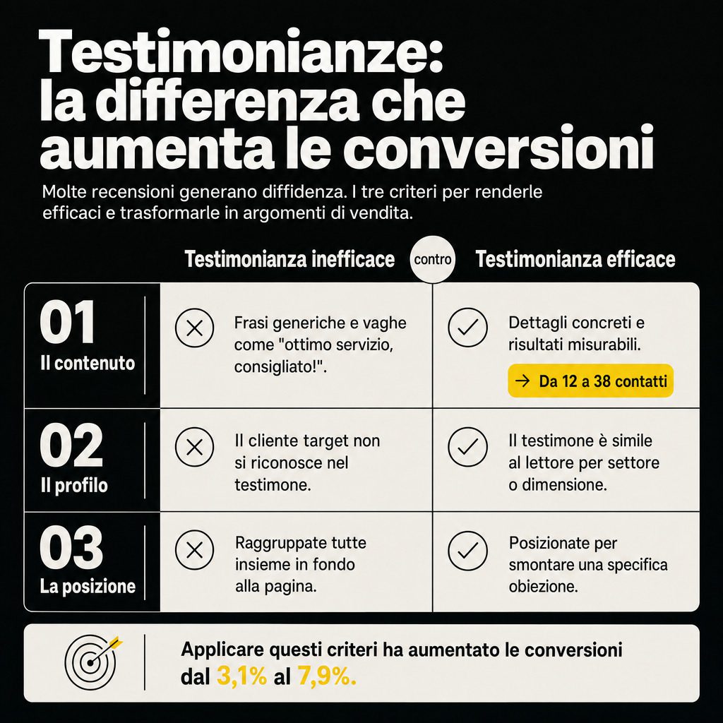 Infografica: Criteri testimonianze: specificità batte stelline generiche