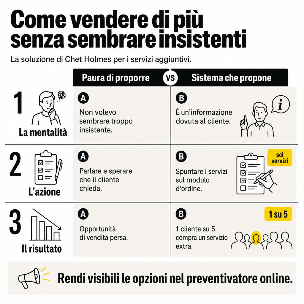Infografica: Vendita servizi aggiuntivi: casella sul modulo, non voce