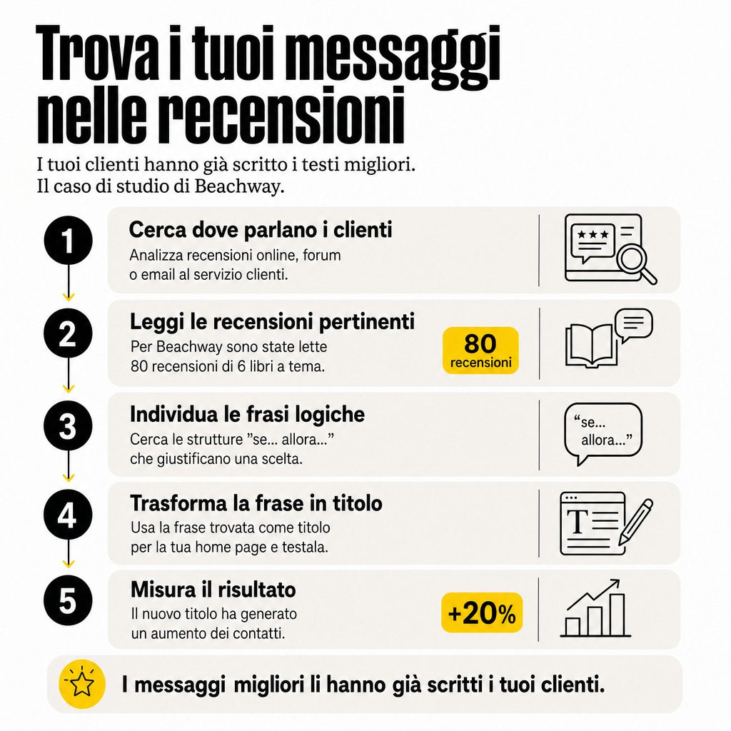 Infografica: Voice of customer: recensioni Amazon per il titolo